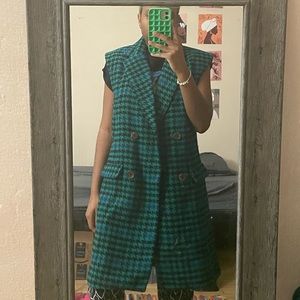 plaid sleeveless long shacket